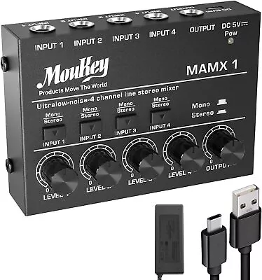 🔊Moukey Studio Audio Stereo Mixer 4 Channels 5V For Club Stage Mixing Low-Noise • $19.99