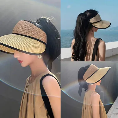 £7.55 • Buy Women Air Top Straw Hat Summer Sun Visor Beach Hat UV Protection Long Brim Hat