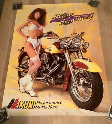 VTG Original Mikuni Heavy Breathing Motorcycle & Lingerie Model Poster 24 X  18 • $39.95