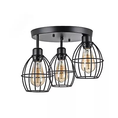 3-Light Semi Flush Mount Ceiling Light Fixture Industrial Farmhouse Metal Caged • $19.95