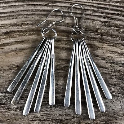 Vintage TB-185 Taxco Sterling Silver Fringe Fan Dangle Earrings Mexico • $29.99