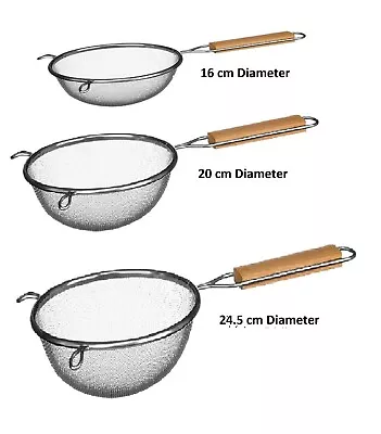 £6.99 • Buy Stainless Steel Mesh Sieve - Wooden Handle,Liquids, Strainer Utensil -Heavy Duty