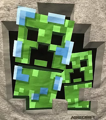 NEW Mojang Minecraft Boys Charged Creeper Shirt Gray Size XS (4/5) Short Sleeve • $8.99