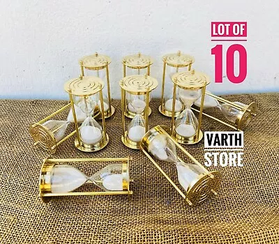 Lot Of 10 Vintage Brass Small Glass Sand Timer Shiny Hourglass 1 Minute • $86.39