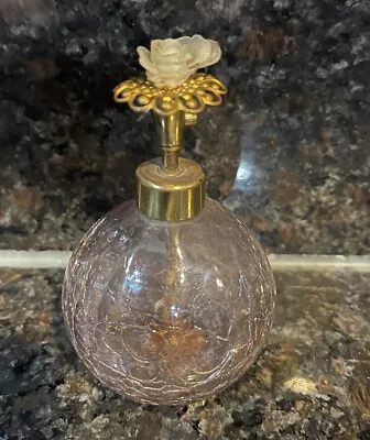 Vintage I W RICE Co Perfume Bottle Lavender Crackle Goldtone Filigree Top & Rose • $12.99