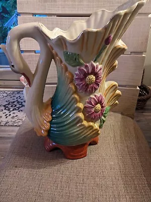 16  Unique Large Antique Majolica Swan Floral Art Nouveau Pitcher • $129.99