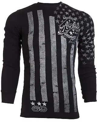 $24.95 • Buy Archaic By Affliction Men's Thermal Shirt NATION US Flag Biker Black
