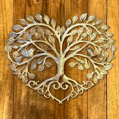 Heart Shape Tree Of Life Gold Metal Wall Art With Birds Hanging Home Decor • £13.49