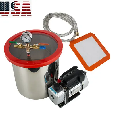 $165 • Buy 5 Gallon Stainless Steel Vacuum Degassing Chamber Silicone Kit W/3 CFM Pump Hose
