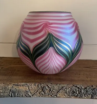 Charles Lotton-Large Iridescent Pulled Feather Vase -Signed & Dated 1998 • $975