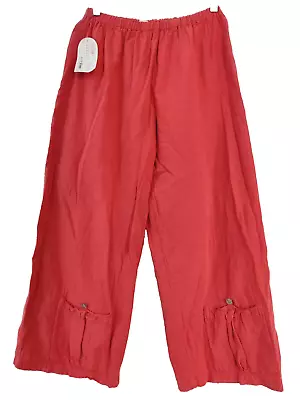 NWT $50 Maria De Guadalajara M Cotton Gauze Capri Crop Pants Coral Pockets S • $25.99