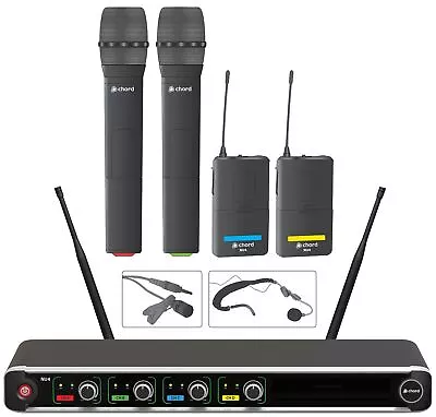 Chord NU4 Quad Wireless Microphone System 2 Handheld & 2 Head Tie Combo • £274.92