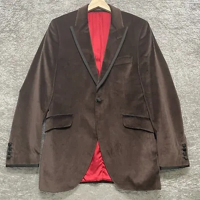 Holland Esquire Velvet Blazer Mens Size 40 Brown Jacket Wedding Party Good Cond • £34.95