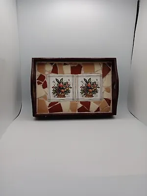 Handcrafted Wooden Tray Mosaic Tiles W/2 Fruit Basket Tiles (Not Signed) 13 X 9  • $30