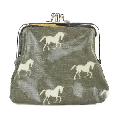 The Olive House® Horse Print Matte Oilcloth 2 Compartment Frame Coin Purse Grey • £3.99