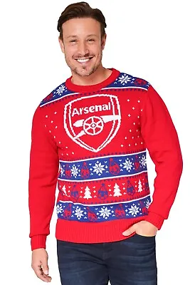 Arsenal Fc Mens Christmas Jumper Crew Neck Long Sleeves Sweater Warm Top • £24.49
