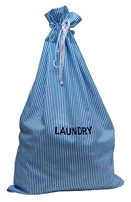 Large Laundry Bag 100% Cotton Traditional Striped Dirty Washing Drawstring Sack • £8.99