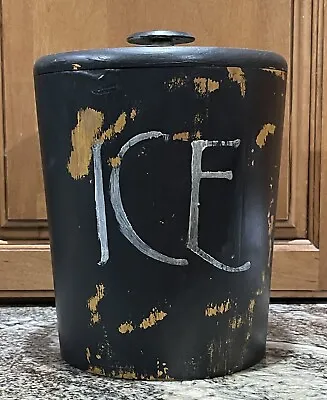 Vntg Black Paint Wood Ice Firkin Bucket Primitive Farmhouse Decor Antique Style • $39.99