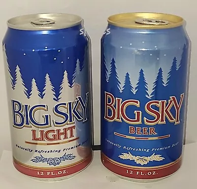 1990's BIG SKY SILVER LIGHT+BLUE BEER CANS MILLER MILWAUKEE WISCONSIN STAR TREES • $10