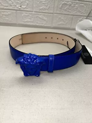 NEW Versace Mens Medusa Head Buckle Leather Belt Blue • $240