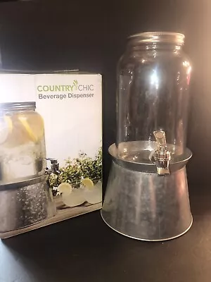 Galvanized Steel Cold Beverage Glass Jar Dispenser 1 Gal Ice Tea Drink Stand • $42.99