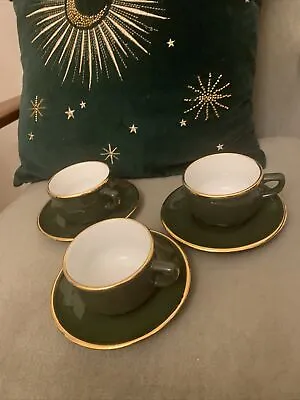£13 • Buy Apilco Green Gold X 3 Espresso Coffee Cups Saucers French Bistro 150ml Demitasse