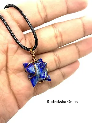 Lapis Lazuli MERKABA STAR COPPER WIRE Necklace Pendant Reiki Healing Crystal A++ • £6.99