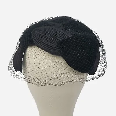 Black Mourning Hat Veiled Lace Union Made CZ 243360 Made In USA • $76.99