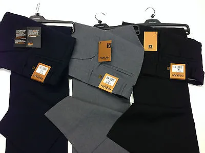 Men's Farah Trousers Navy /Black/Grey/ Oak Mrl Original Hopsack Weave Anti Stain • £34.99