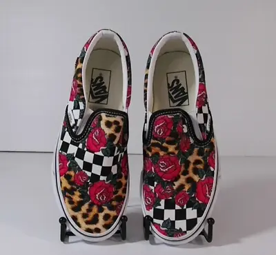 Vans Classic Slip-On Rose Checkerboard Leopard Animal Print Women’s Size 7 • $29
