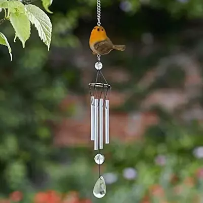 Robin Wind Chime Bird Garden Hanging Home Decor Outdoor Aluminium UV Resistant • £10.99