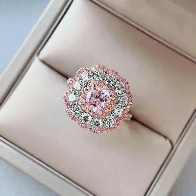 2Ct Cushion Cut Lab Created Pink Sapphire Engagement 14k White Gold Finish Ring • $80.50