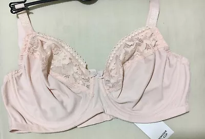 M&S UNDERWIRED MINIMISER Full Cup Bra With LACE In PALE PINK Size 34F • £9.99