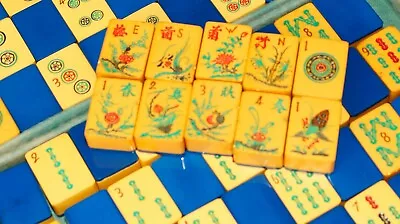 VERY RARE Blue Wafer Back Bakelite Mahjong Set With 148 Tiles • $1200