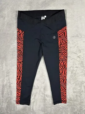 Woman's Zumba Animal Print Capri Leggings Instructor Size Medium S Black Red • £14.47