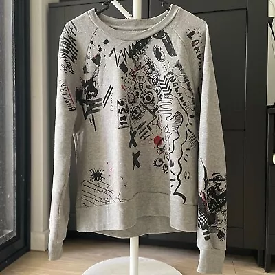 BURBERRY Printed Sketches Grey Sweatshirt Crew Neck Wool Jumper Size M • $240