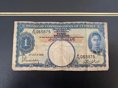 British Malaya $1 One Dollar 1941 King George VI KGVI Banknote • $1.49