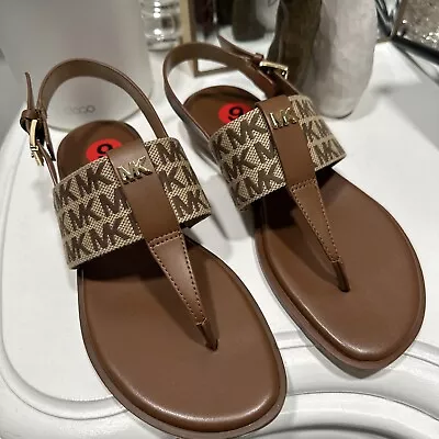 NEW Michael Kors Signature MK Plate Thong Sandals Size 6M • $49