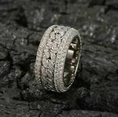 Full Eternity Men's Wedding Band Ring 14K White Gold Plated Lab Created Diamond • $269.99