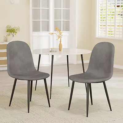 Advwin Velvet Dining Chairs Set Of 2 Kitchen Chair With Metal Legs Grey • $119.90