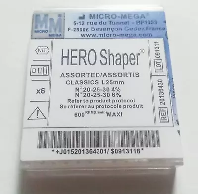 Micro-Mega HERO Shaper Files Assorted N 20-25-30 4% 6% L25mm (6 File Pack) • $34