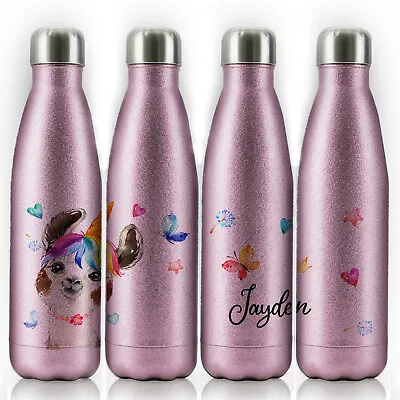Personalised Water Bottle;Pink Glitter Stainless Steel Flask With Name;500ml • £16.99