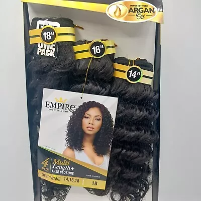 Human Hair Weave Empire 4pcs Multi Length Free Closure Deep Wave Color 1b  • $55