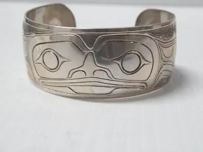 Vintage Haida Nw Coast Alaska Indian Carved Sterling Silver Wide Cuff Bracelet • $628.88