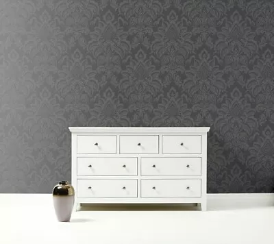 Arthouse Glisten Damask Textured Glitter Gunmetal Grey Wallpaper Pattern 673201 • £15