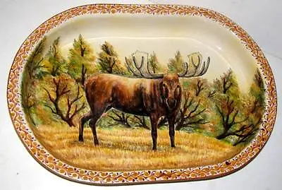 Huge 20  Hand Painted Moose Stag Oval Tray Platter Italy Art Pottery • $359.99