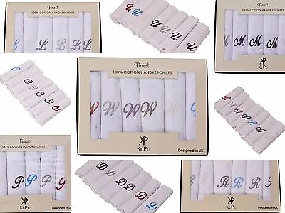 Monogram Initial Embroidered Handkerchief Hankies Hanky100%  COTTON Giftable Box • £3.99