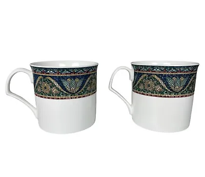 Mikasa San Marco Ultra Cream Bone China Tea Coffee Mug Mosaic Pattern Set Of 2 • $10.72
