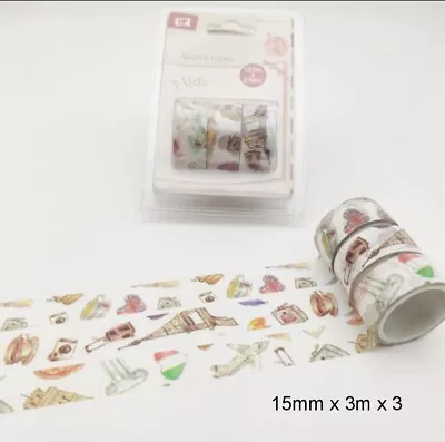 $3.50 • Buy Japan Washi Tape Travel The World 3 Rolls Set 15mm X 3m X 3 MT520