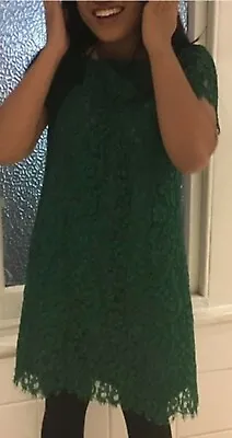 Zara Woman Emerald Green Cap Sleeve Lace Dress W/Eyelashes Lace Trim Sz. Small • $23.50